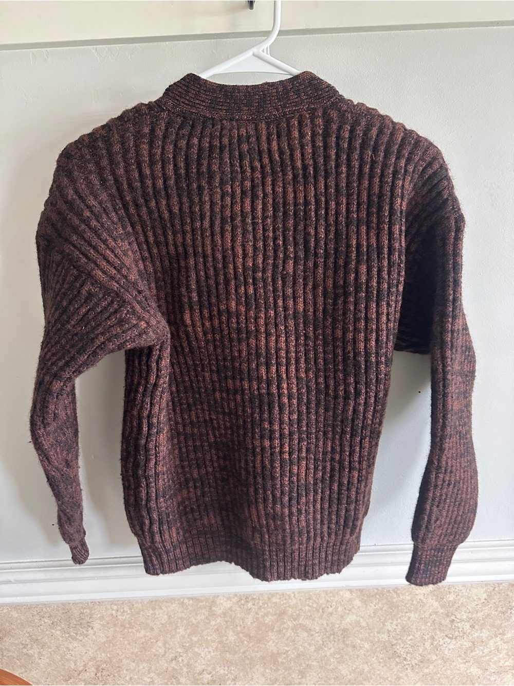 Men's Brown Ribbed Button Cardigan - Picture 4 of 7